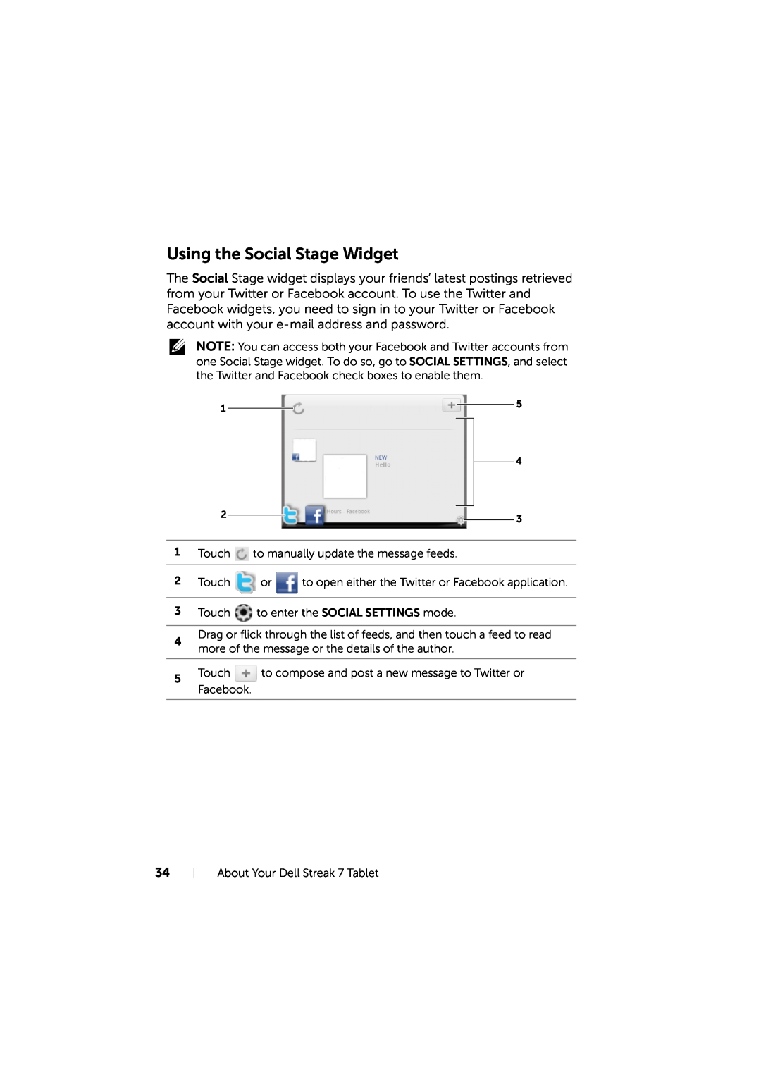 Dell LG7_bk0 user manual Using the Social Stage Widget 