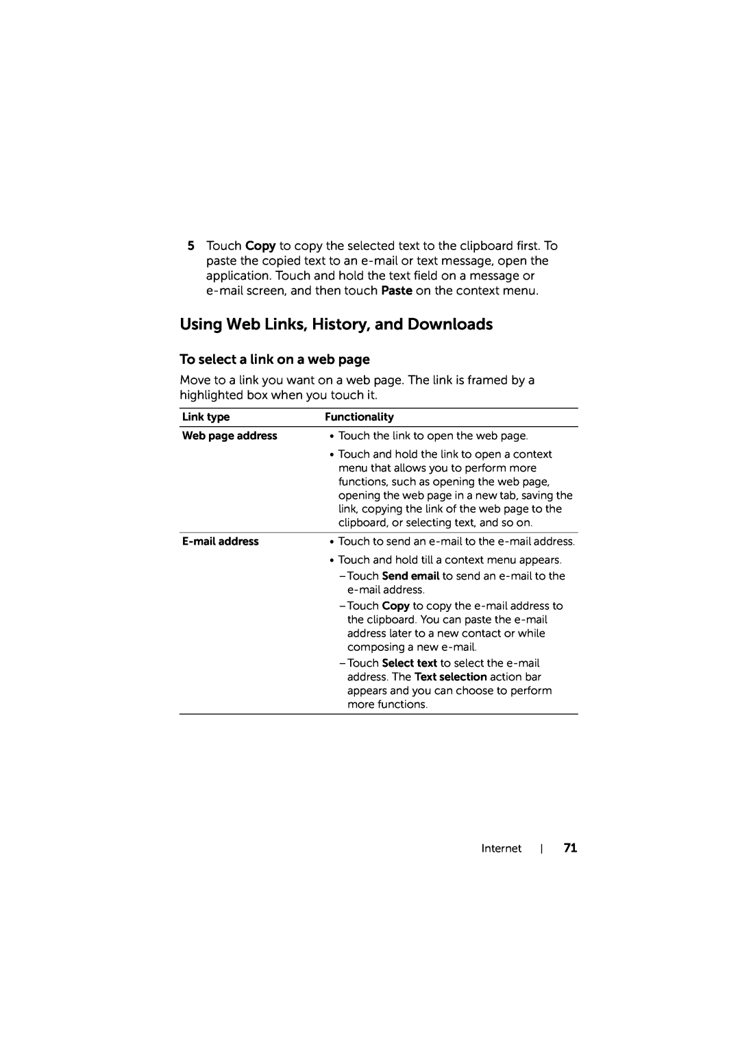 Dell LG7_bk0 user manual Using Web Links, History, and Downloads, To select a link on a web page 