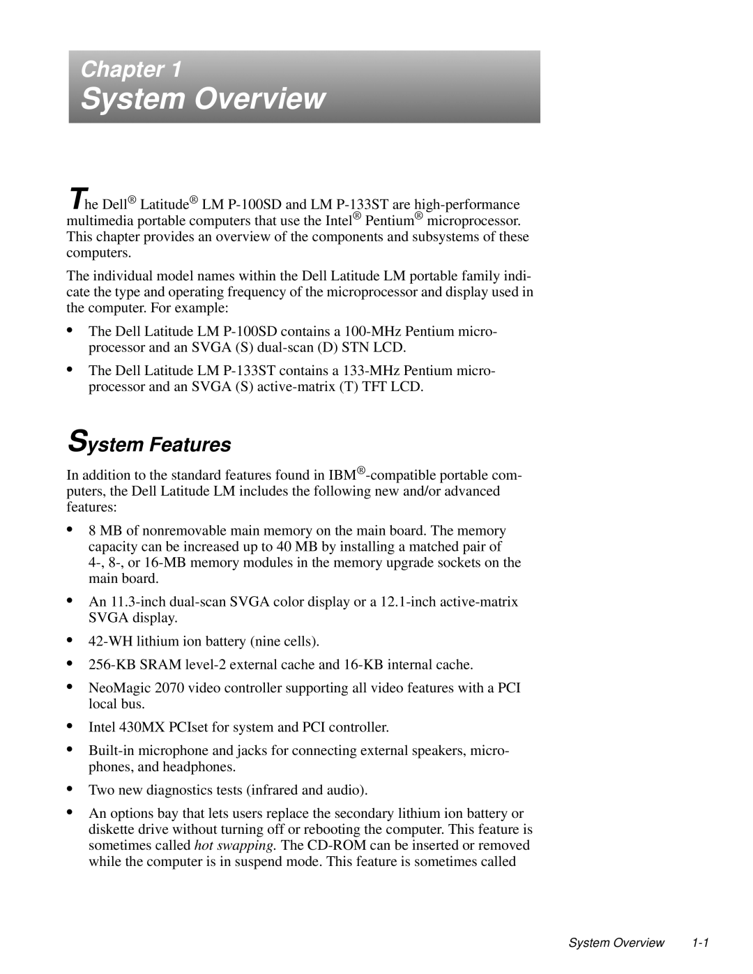 Dell LM P-133ST manual System Overview, System Features 