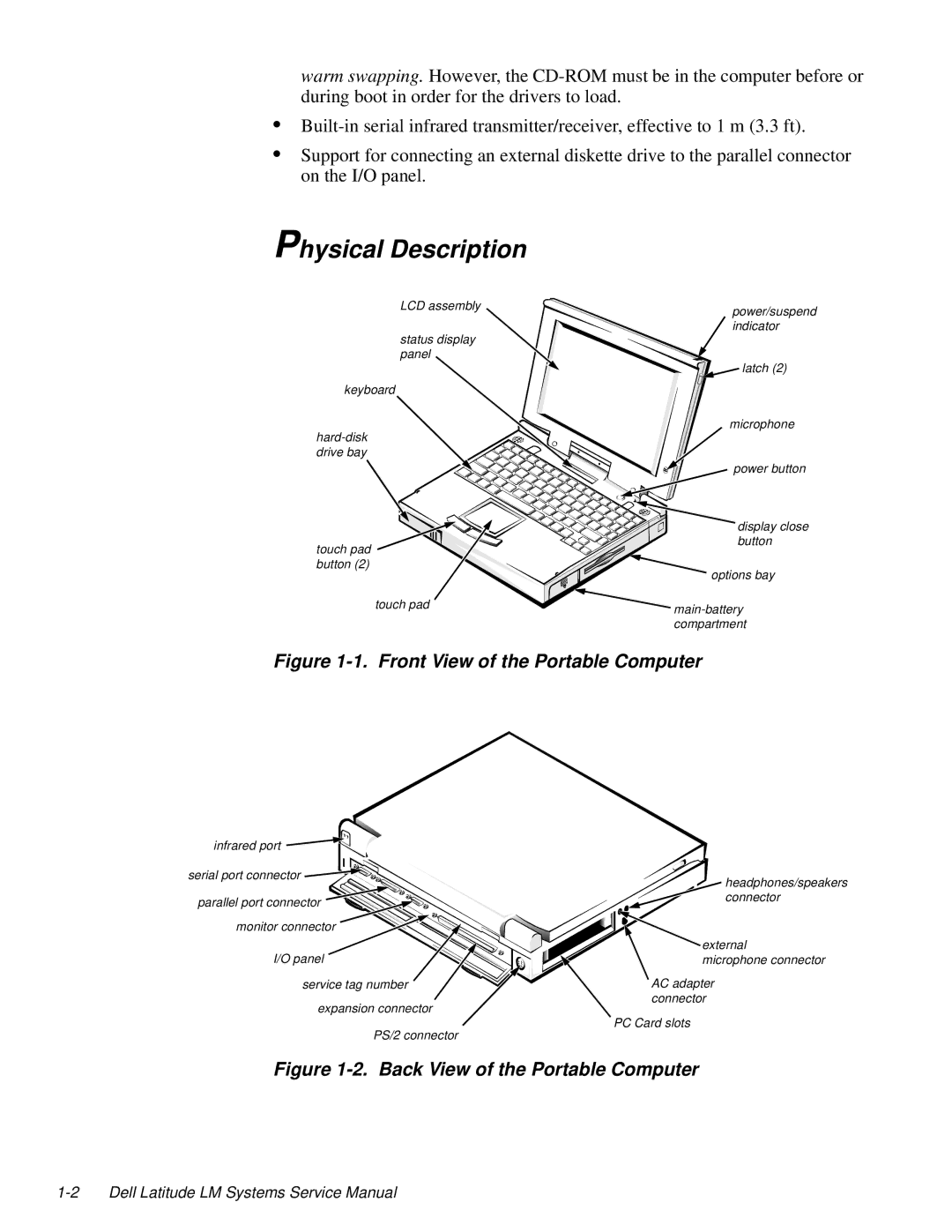 Dell LM P-133ST manual Physical Description, Front View of the Portable Computer 