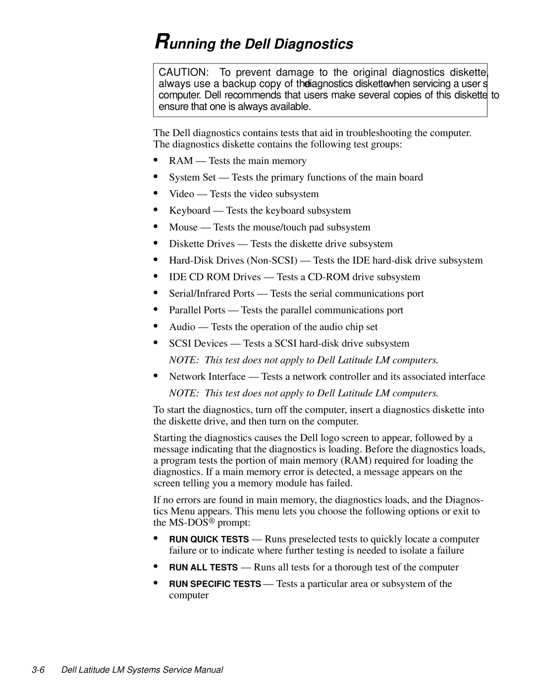 Dell LM P-133ST manual Running the Dell Diagnostics 