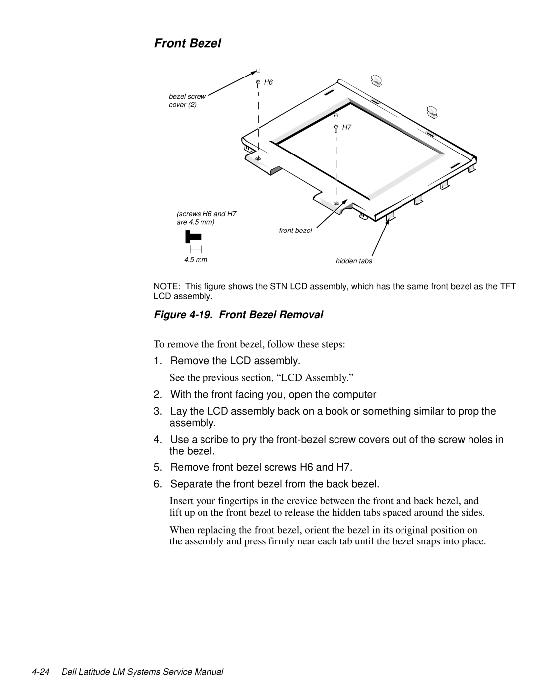 Dell LM P-133ST manual Front Bezel, Remove the LCD assembly 