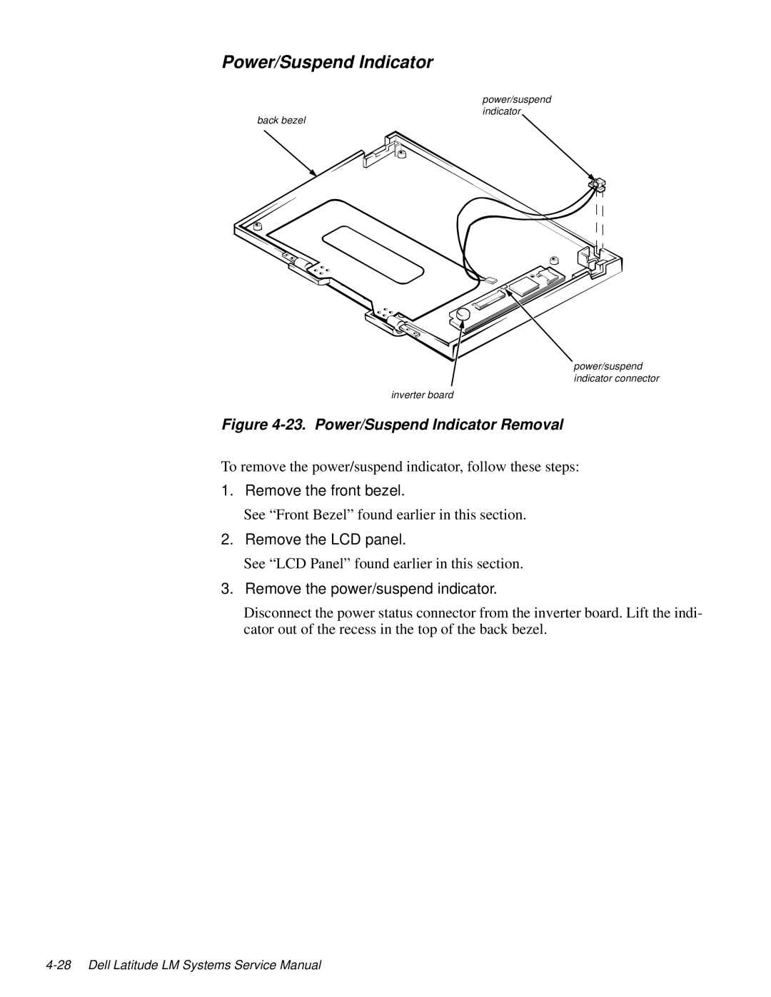 Dell LM P-133ST manual Power/Suspend Indicator, Remove the power/suspend indicator 