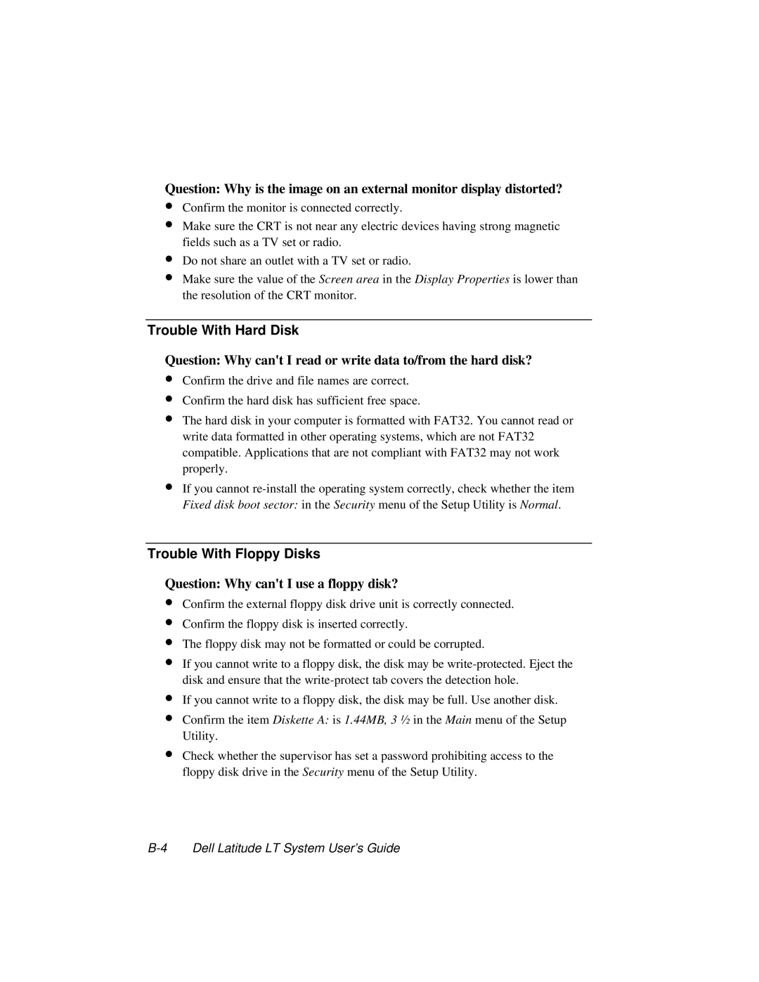 Dell LT System manual Trouble With Hard Disk, Trouble With Floppy Disks 