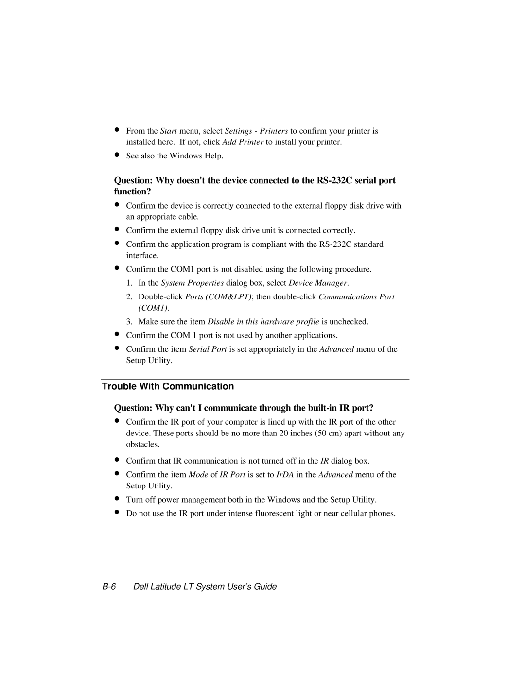 Dell LT System manual Trouble With Communication 