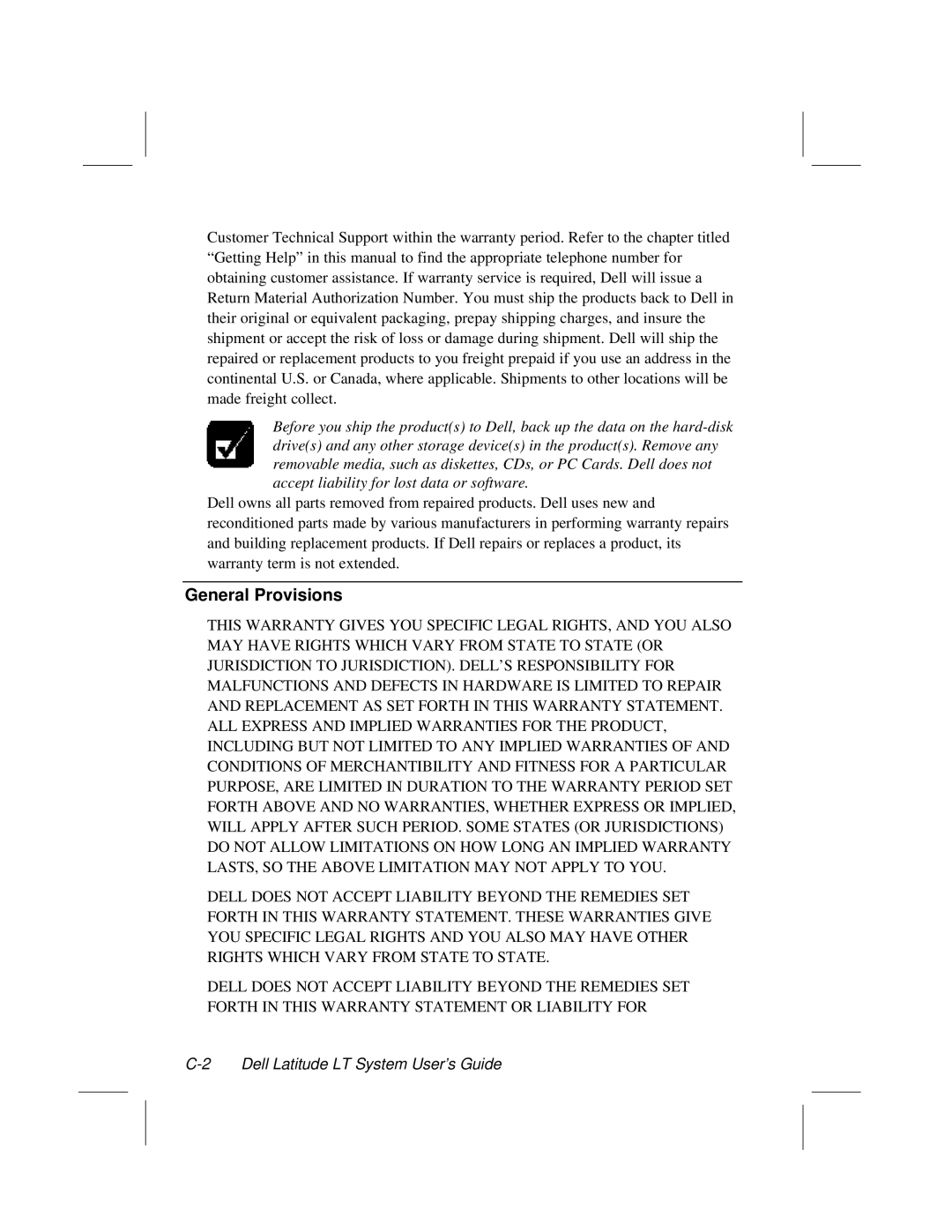 Dell LT System manual General Provisions 