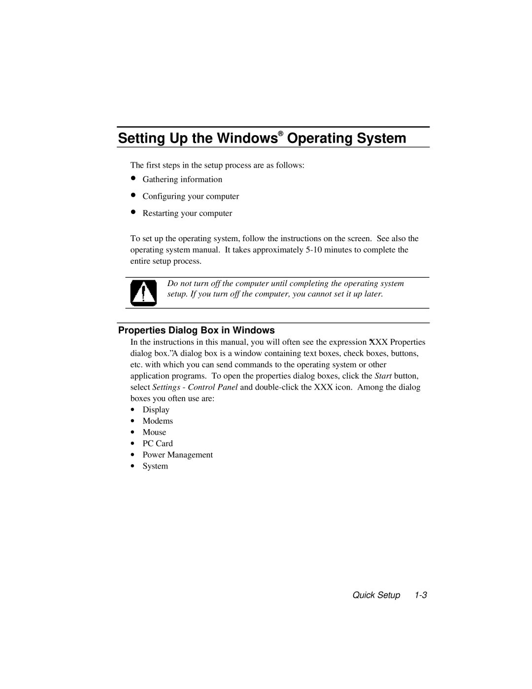 Dell LT System manual Setting Up the Windows Operating System, Properties Dialog Box in Windows 