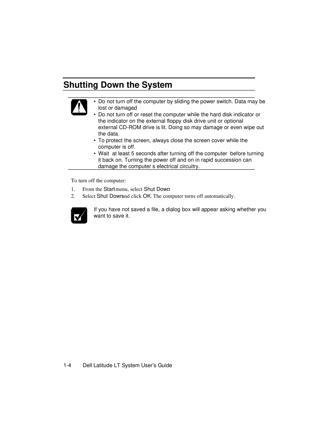 Dell LT System manual Shutting Down the System 