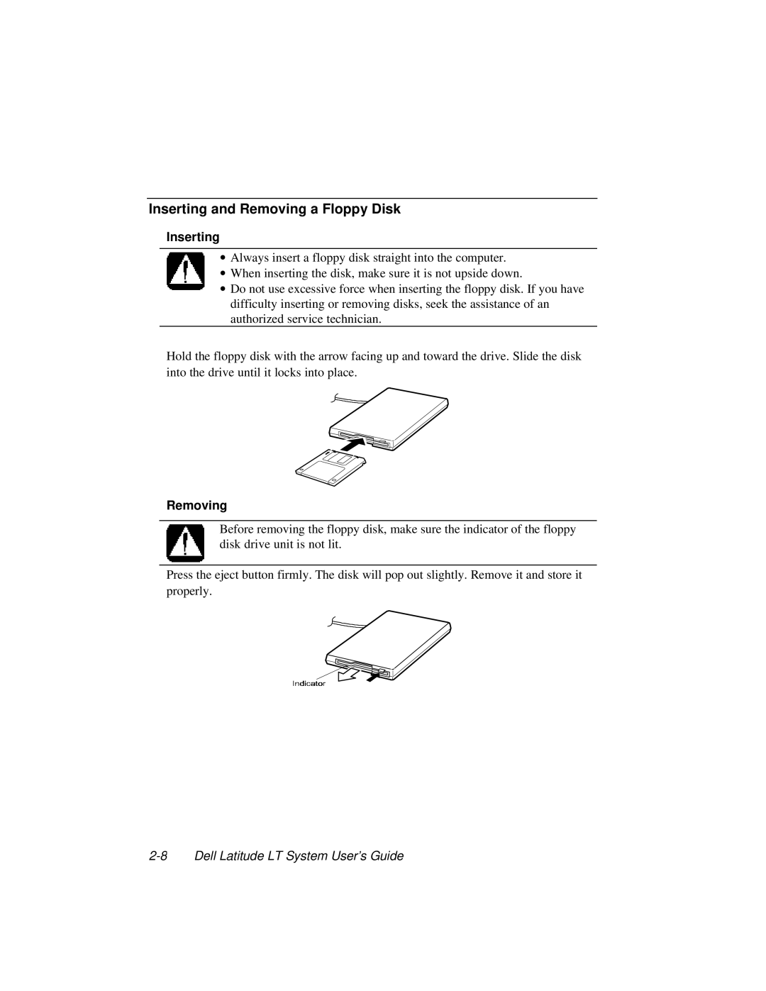 Dell LT System manual Inserting and Removing a Floppy Disk 
