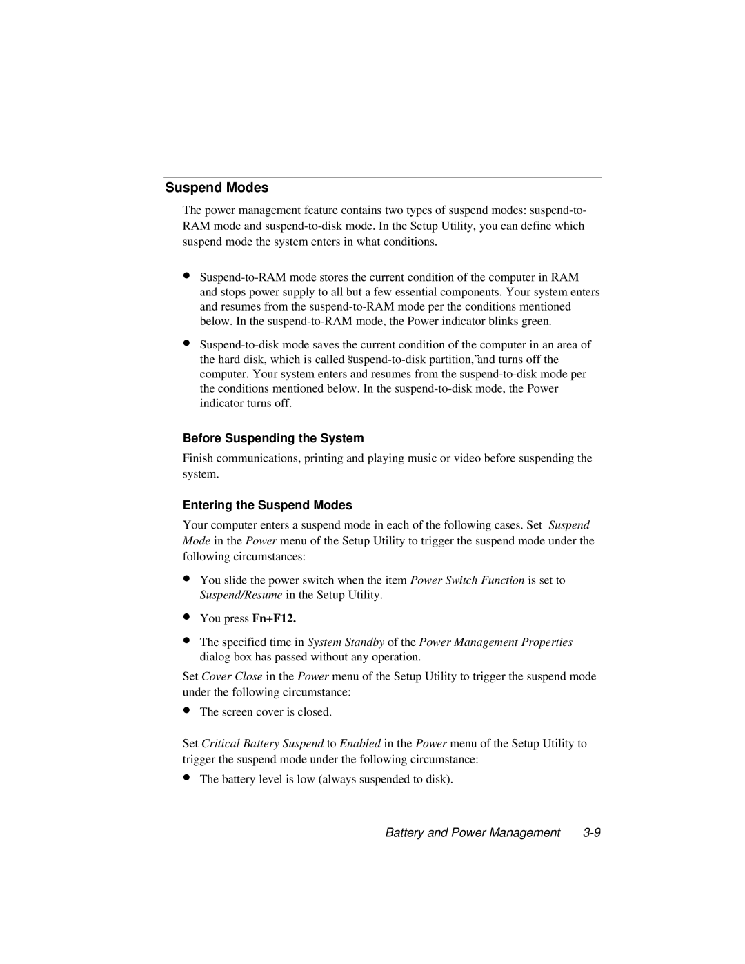 Dell LT System manual Before Suspending the System, Entering the Suspend Modes 