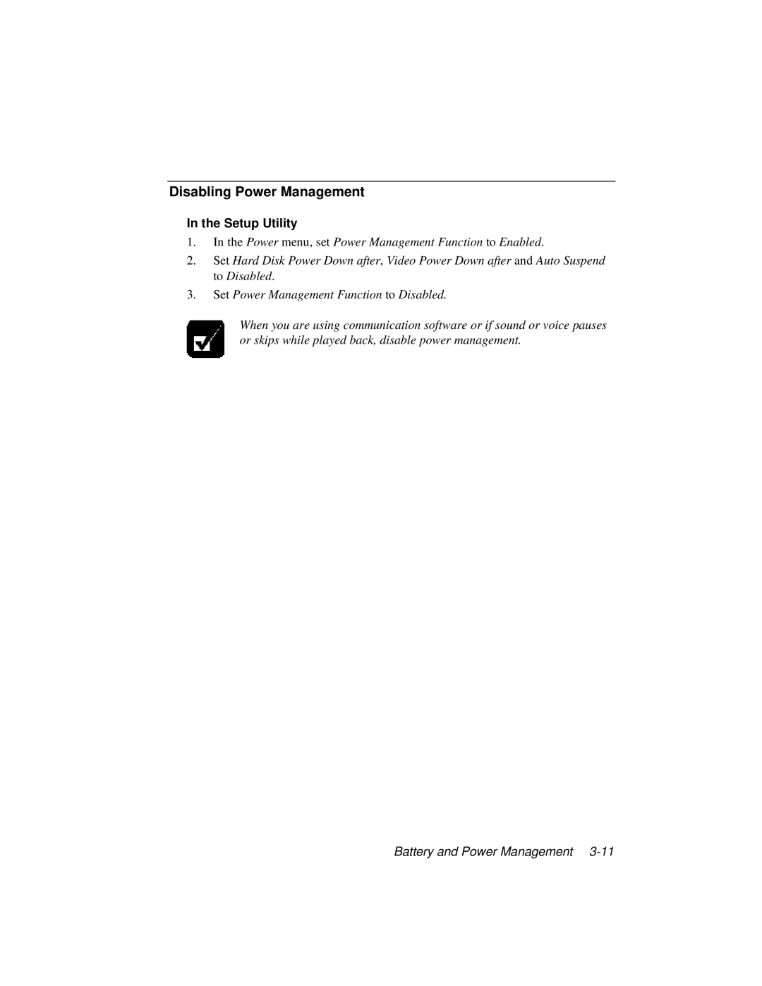 Dell LT System manual Disabling Power Management, Setup Utility 