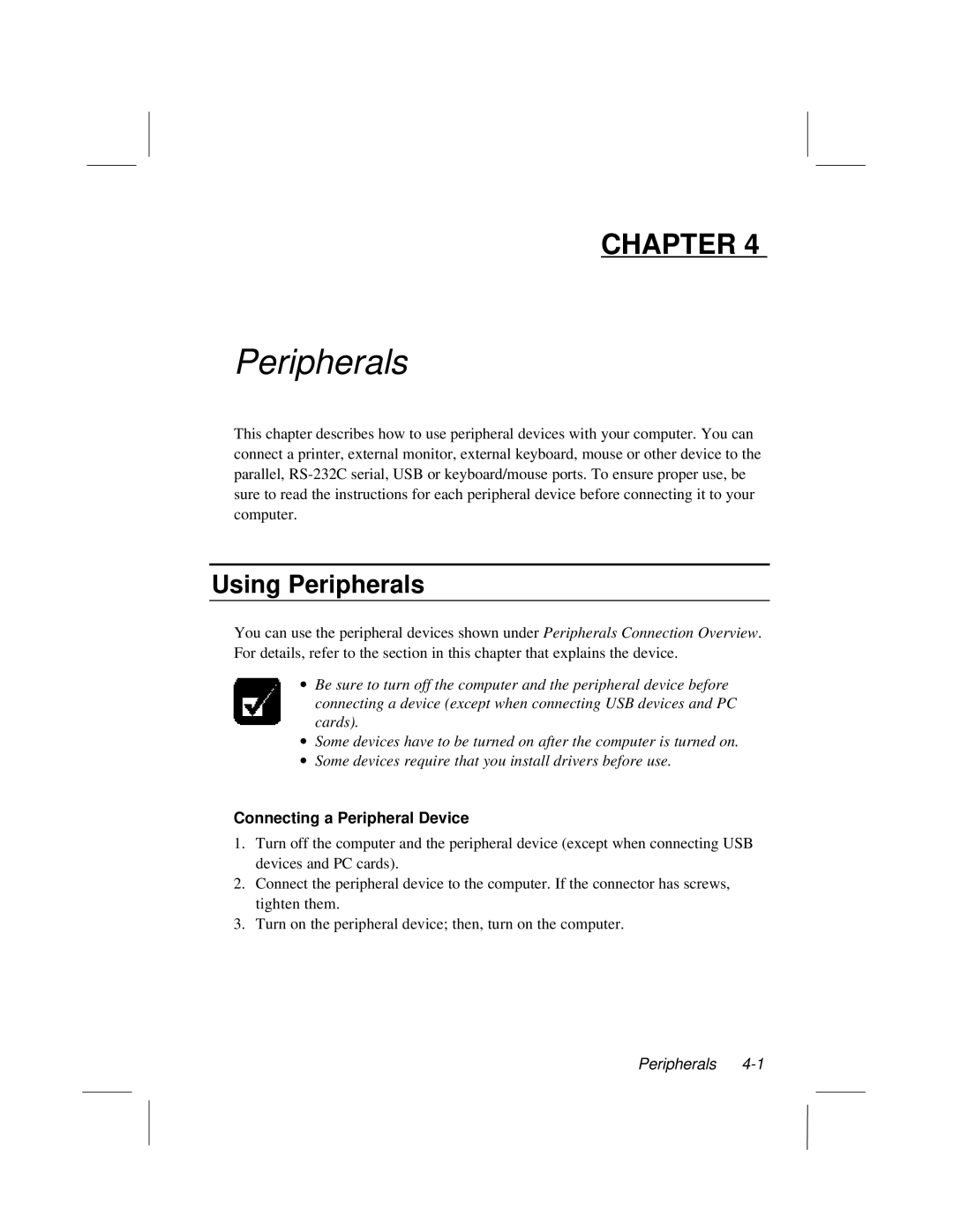 Dell LT System manual Using Peripherals, Connecting a Peripheral Device 