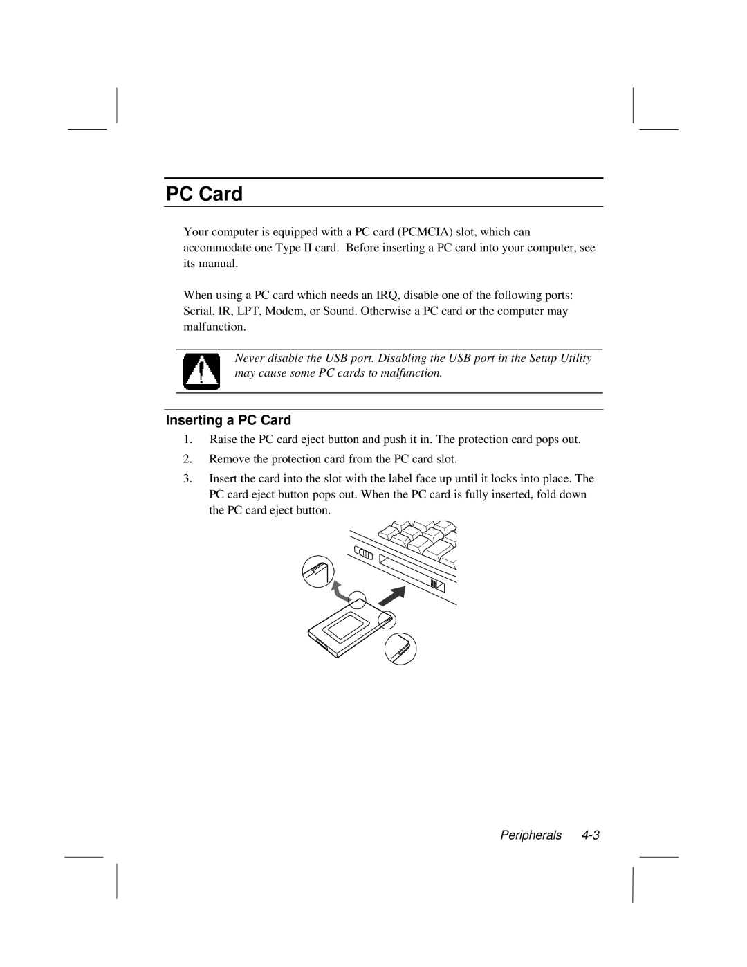 Dell LT System manual Inserting a PC Card 