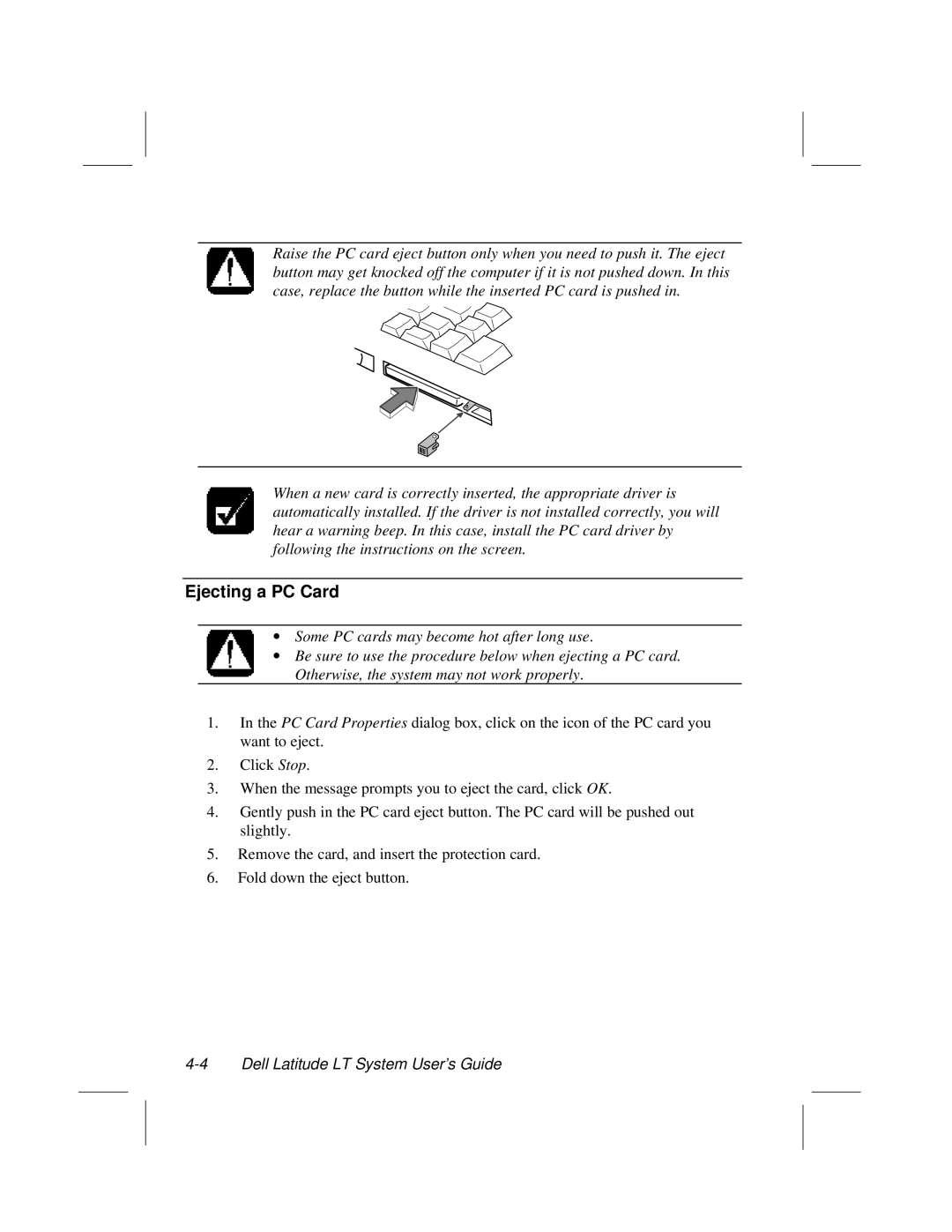 Dell LT System manual Ejecting a PC Card 