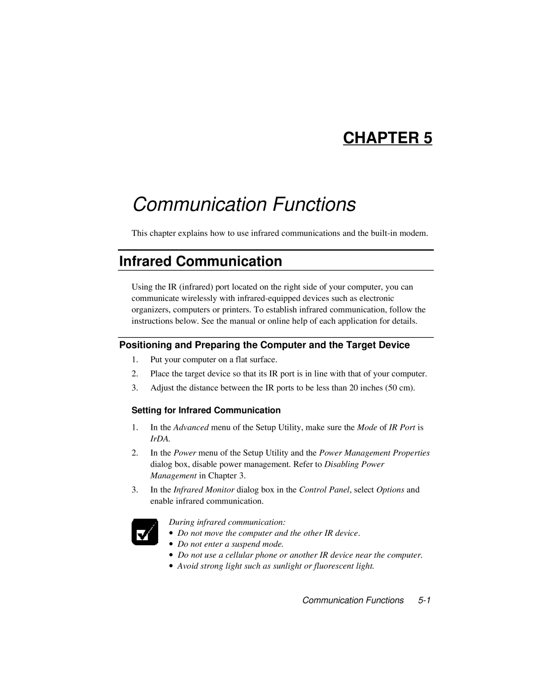 Dell LT System manual Communication Functions, Setting for Infrared Communication 