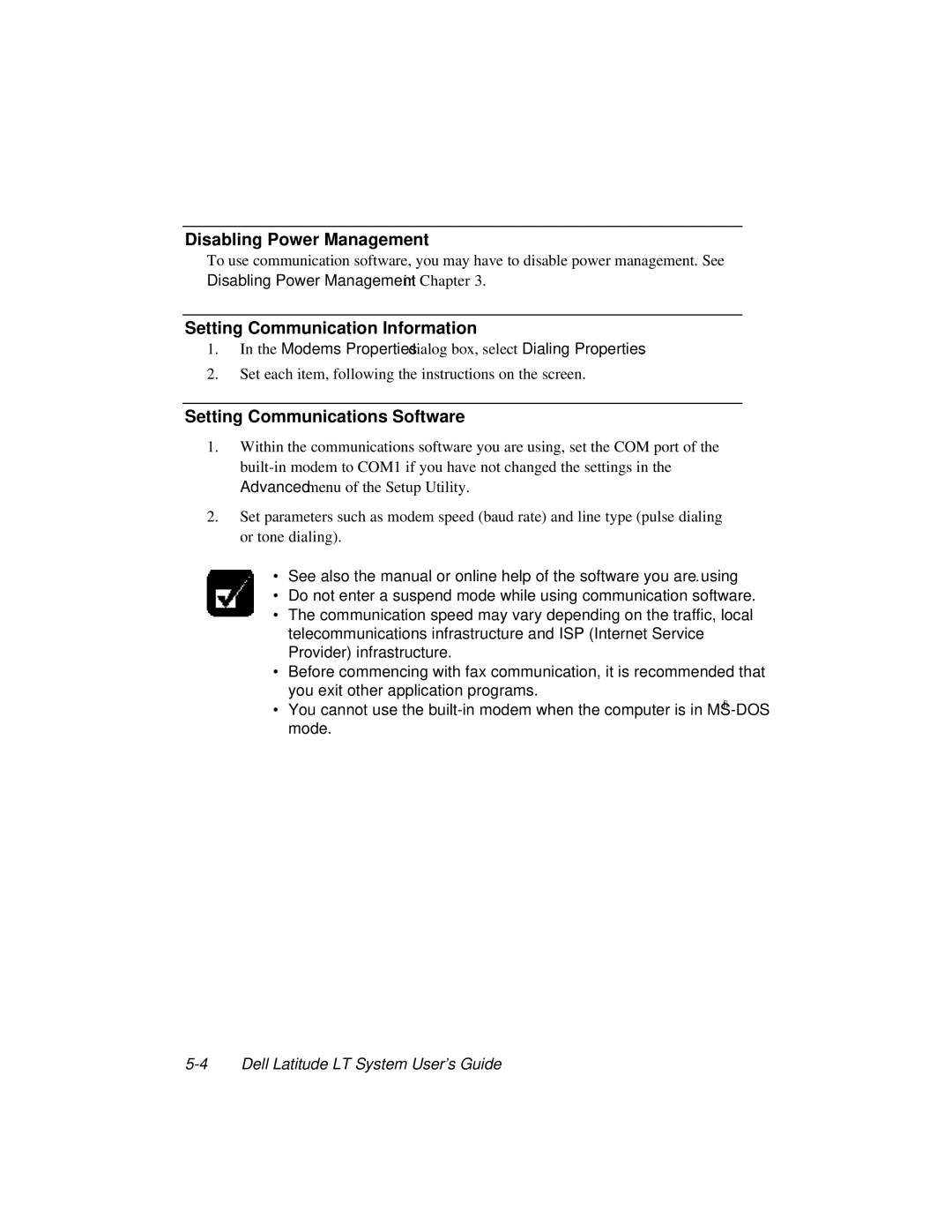 Dell LT System manual Setting Communication Information, Setting Communications Software 