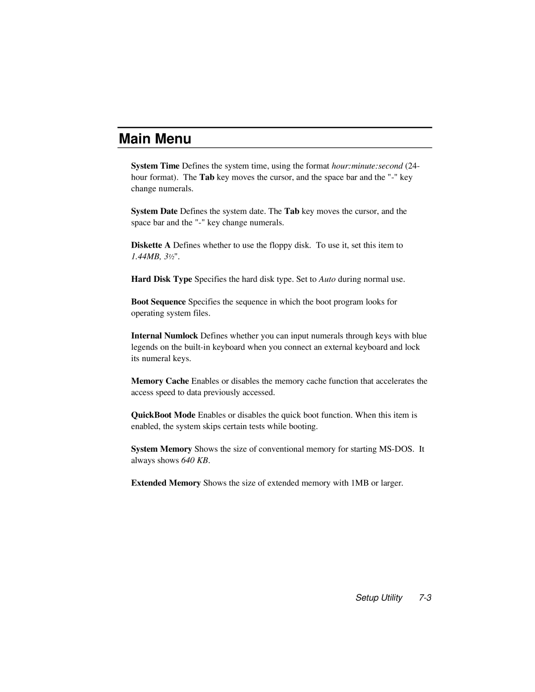 Dell LT System manual Main Menu 