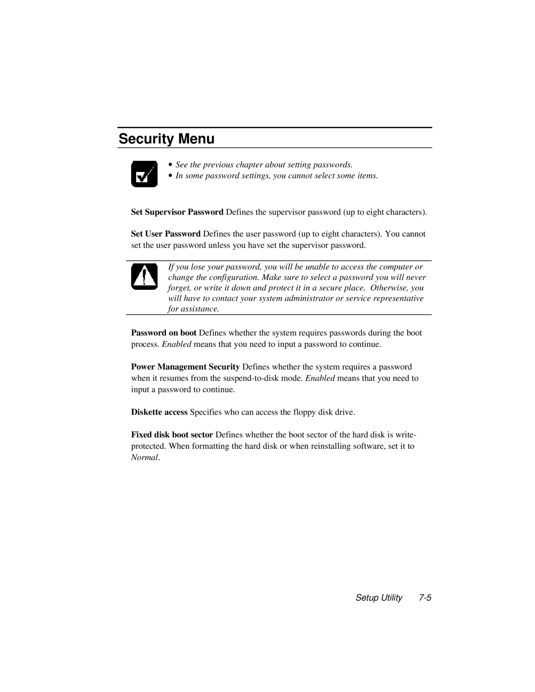 Dell LT System manual Security Menu 