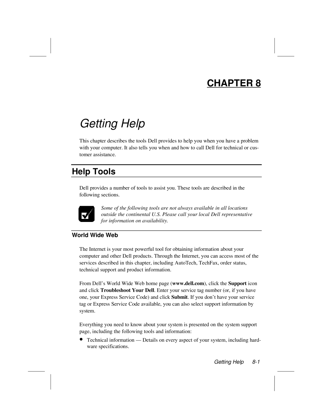 Dell LT System manual Getting Help, Help Tools, World Wide Web 