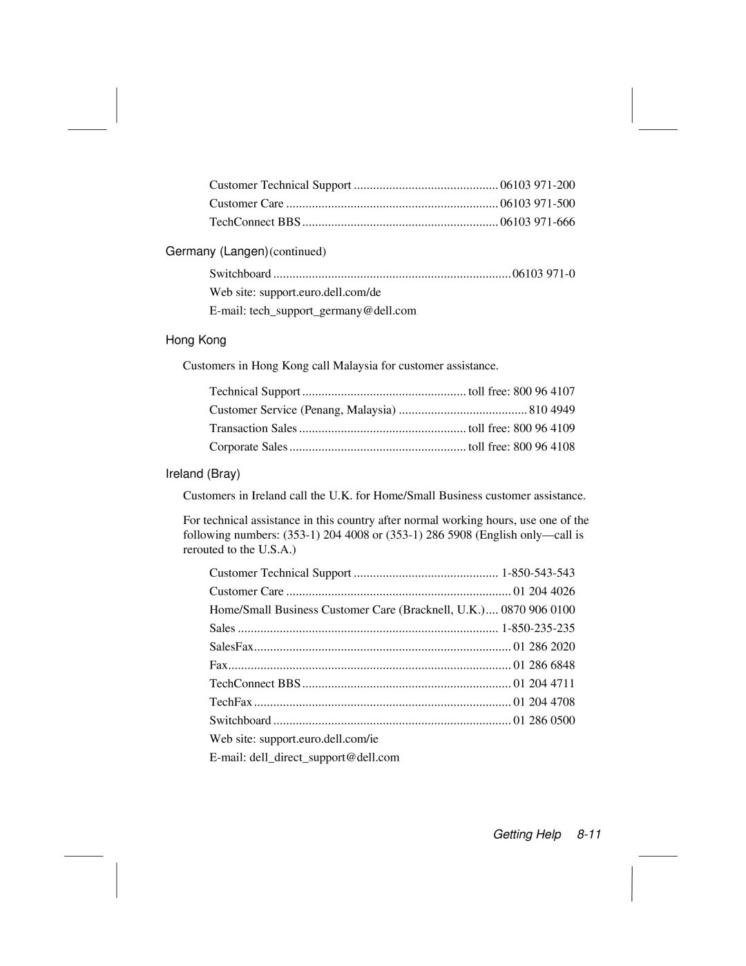 Dell LT System manual Hong Kong, Ireland Bray 