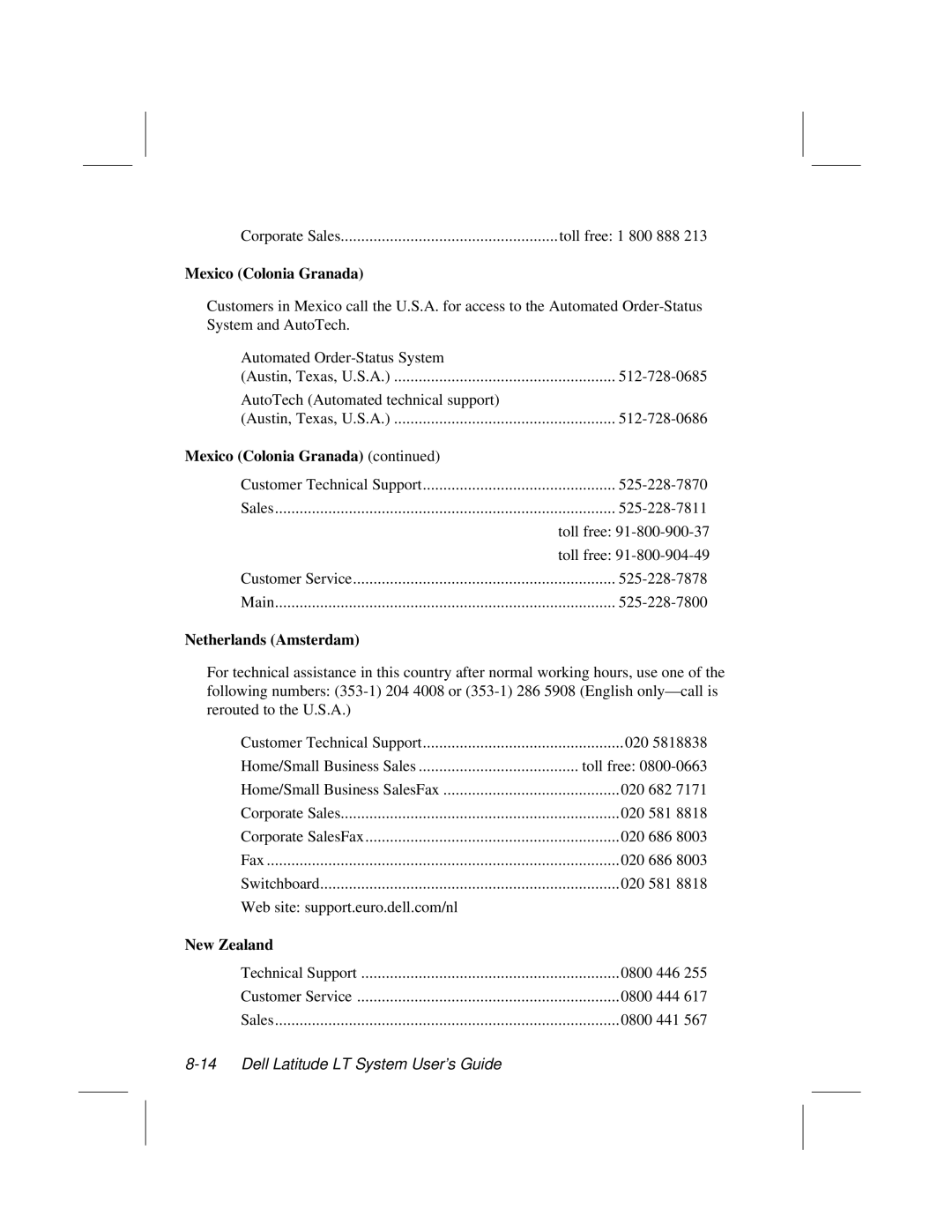 Dell LT System manual Mexico Colonia Granada, Netherlands Amsterdam, New Zealand 