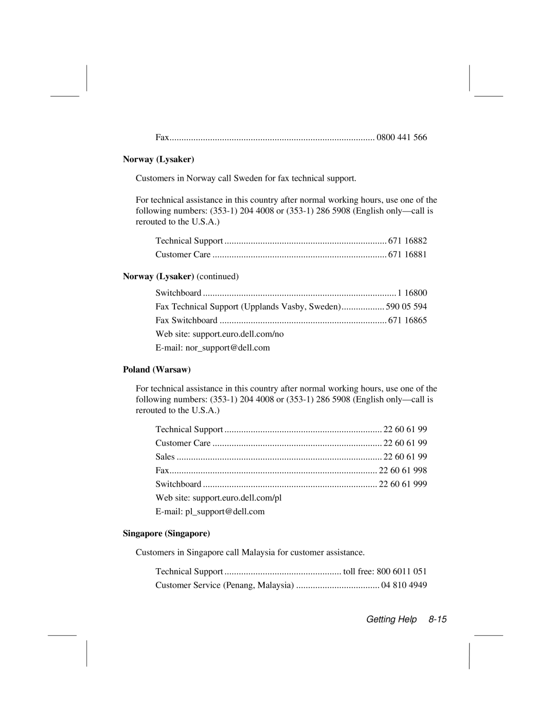 Dell LT System manual Norway Lysaker, Poland Warsaw, Singapore Singapore 