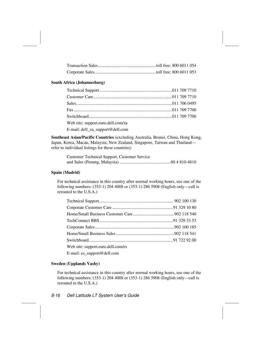 Dell LT System manual South Africa Johannesburg, Spain Madrid, Sweden Upplands Vasby 