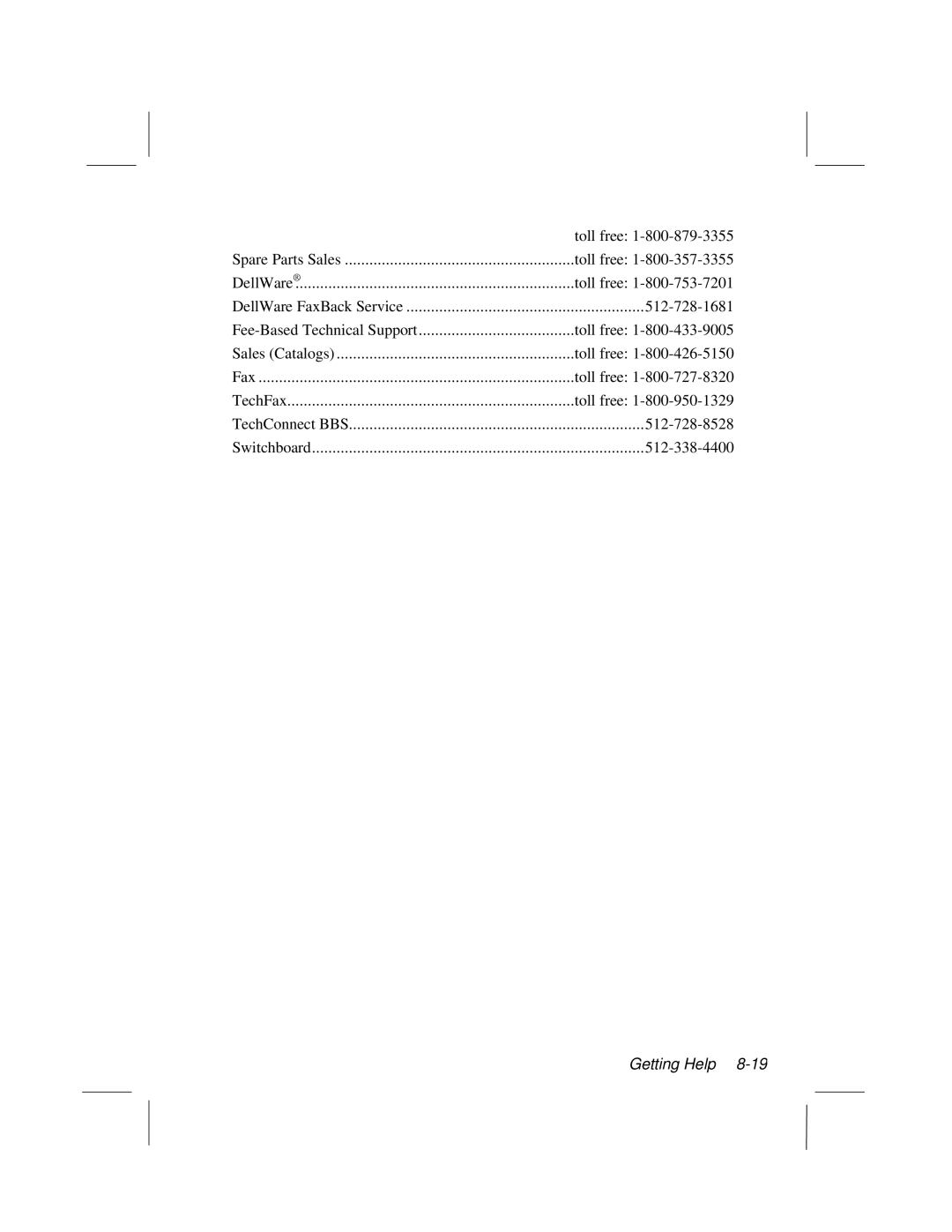 Dell LT System manual Spare Parts Sales Toll free DellWare 