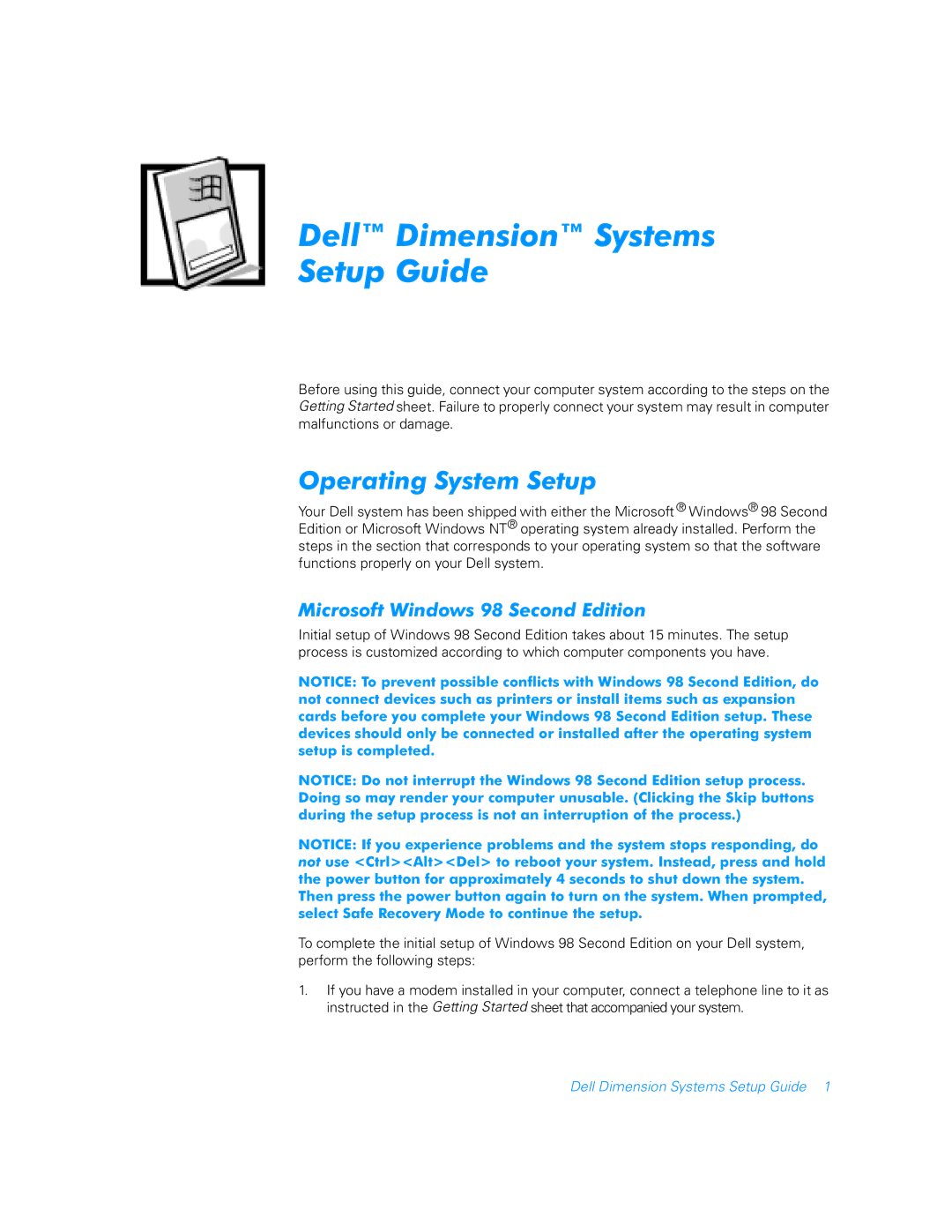 Dell Lxxxc manual 2SHUDWLQJ6\VWHP6HWXS, 0LFURVRIWLQGRZV6HFRQGGLWLRQ 