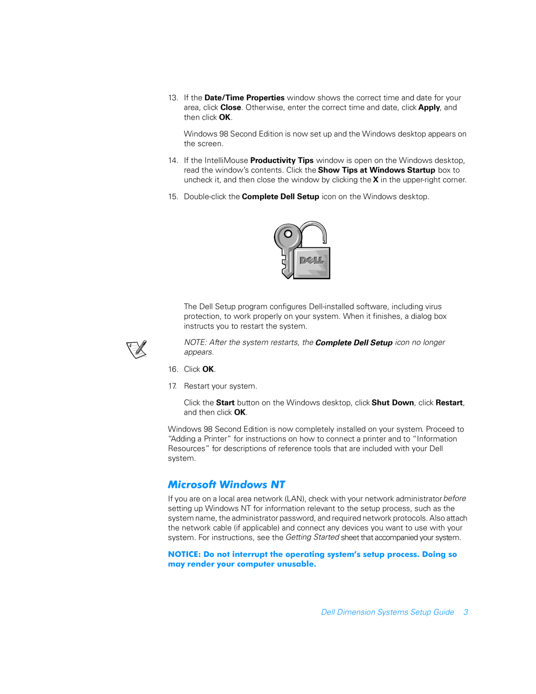Dell Lxxxc manual 0LFURVRIWLQGRZV17, Dell Dimension Systems Setup Guide 
