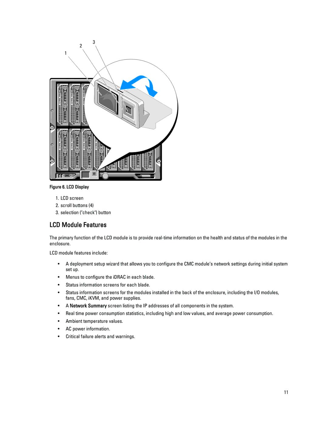 Dell M1000E owner manual LCD Module Features, LCD Display 