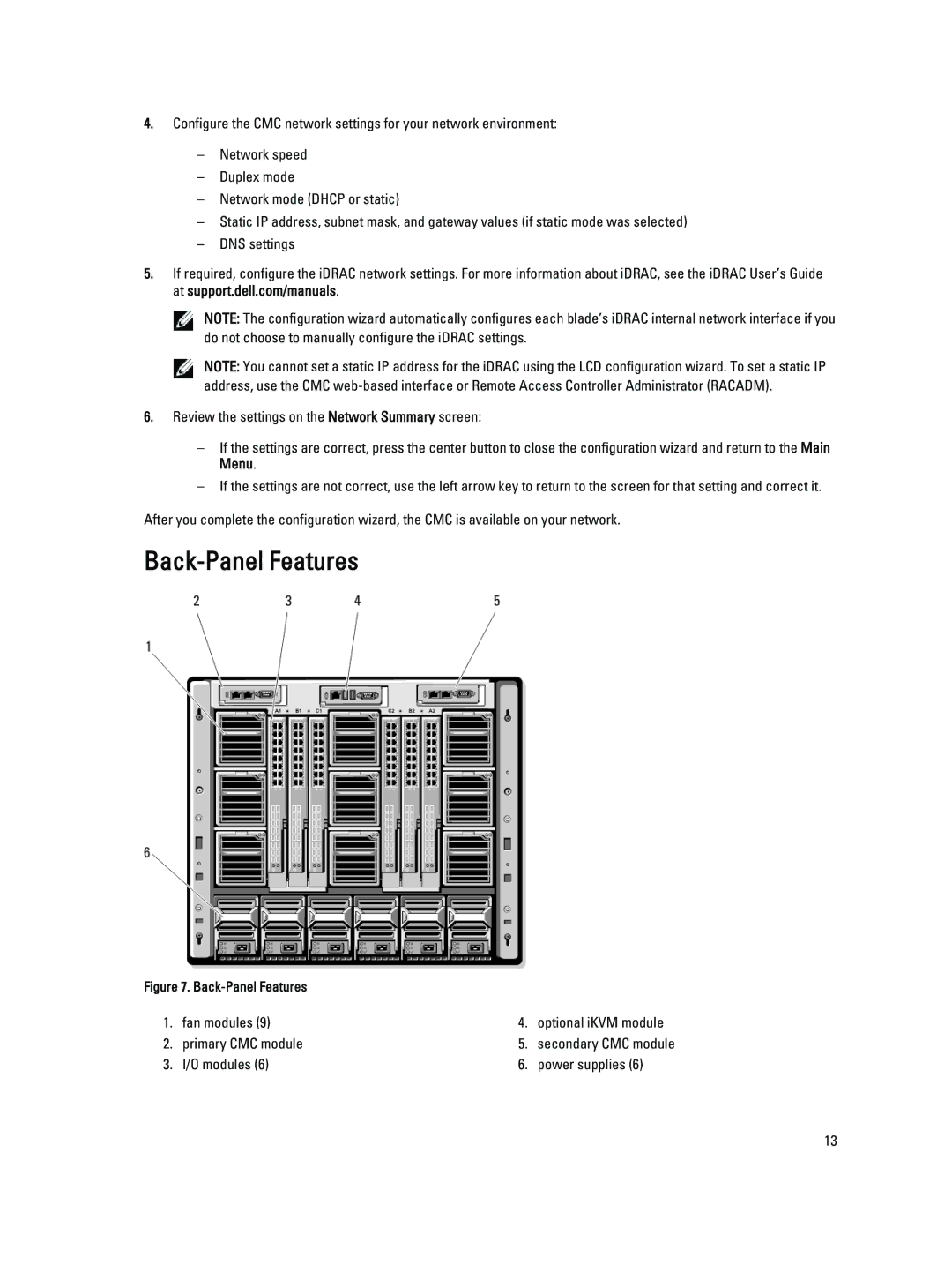 Dell M1000E owner manual Back-Panel Features 