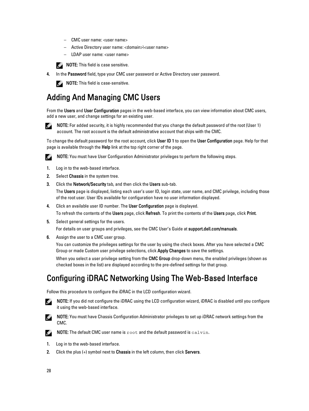 Dell M1000E owner manual Adding And Managing CMC Users, Configuring iDRAC Networking Using The Web-Based Interface 