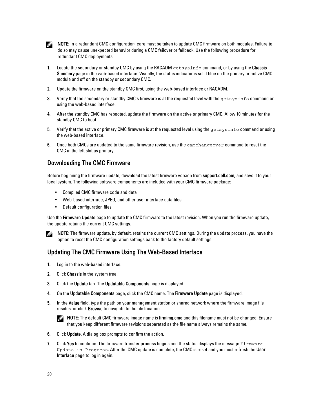 Dell M1000E owner manual Downloading The CMC Firmware, Updating The CMC Firmware Using The Web-Based Interface 