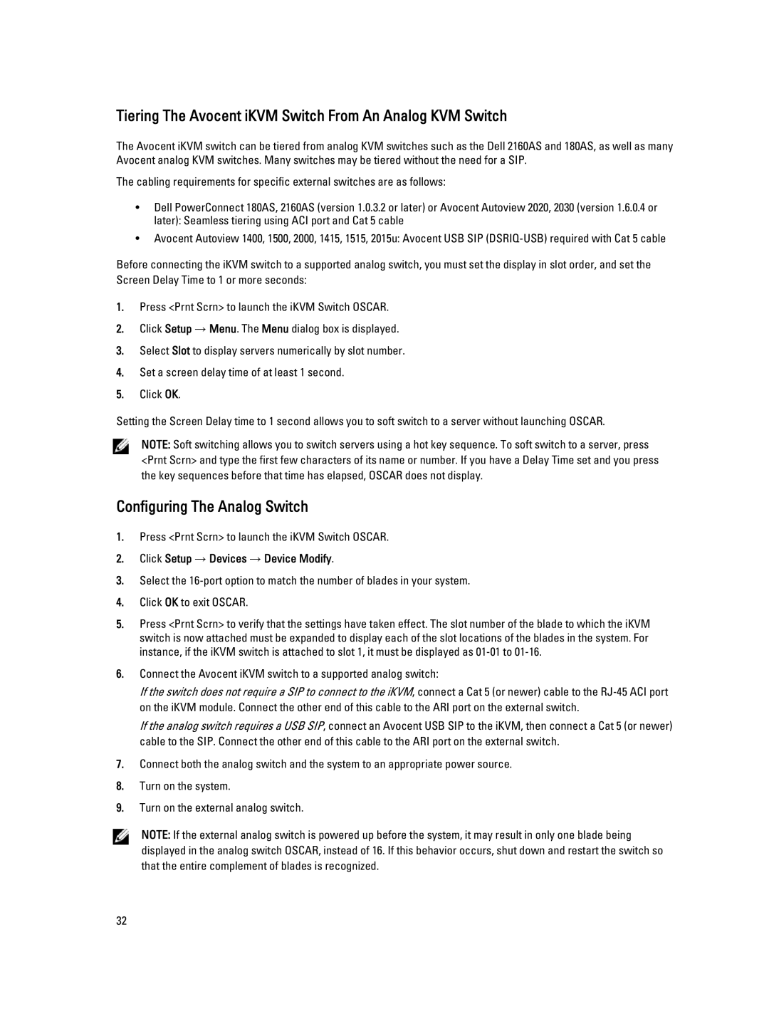 Dell M1000E owner manual Tiering The Avocent iKVM Switch From An Analog KVM Switch, Configuring The Analog Switch 