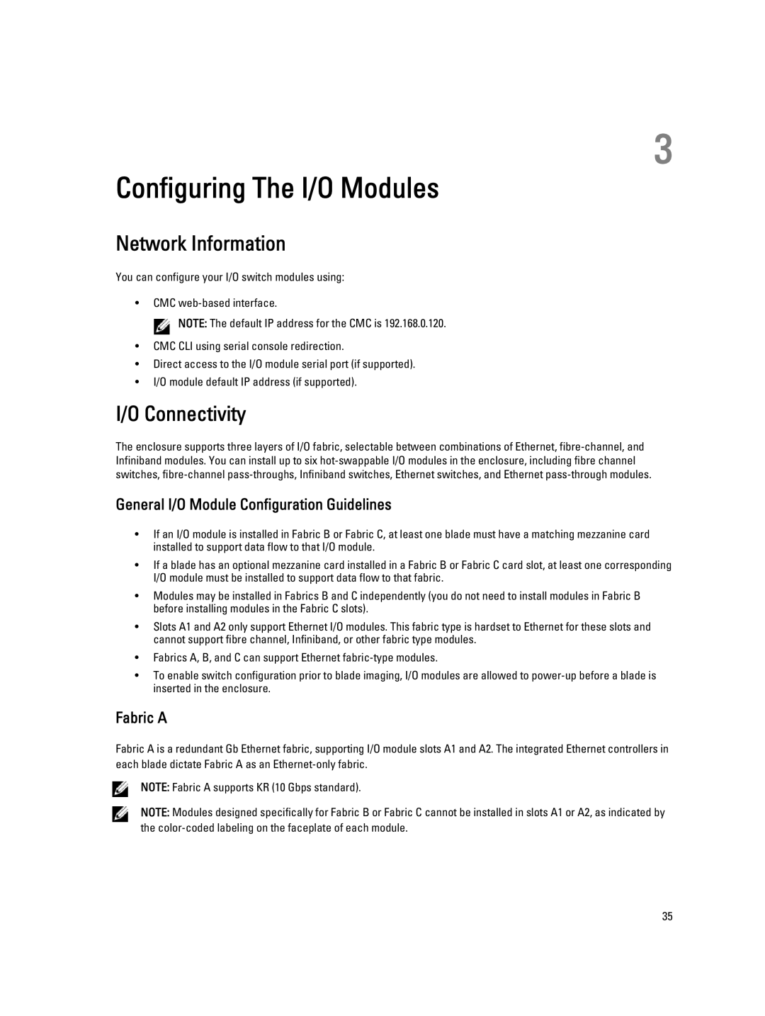 Dell M1000E owner manual Network Information, Connectivity, General I/O Module Configuration Guidelines, Fabric a 