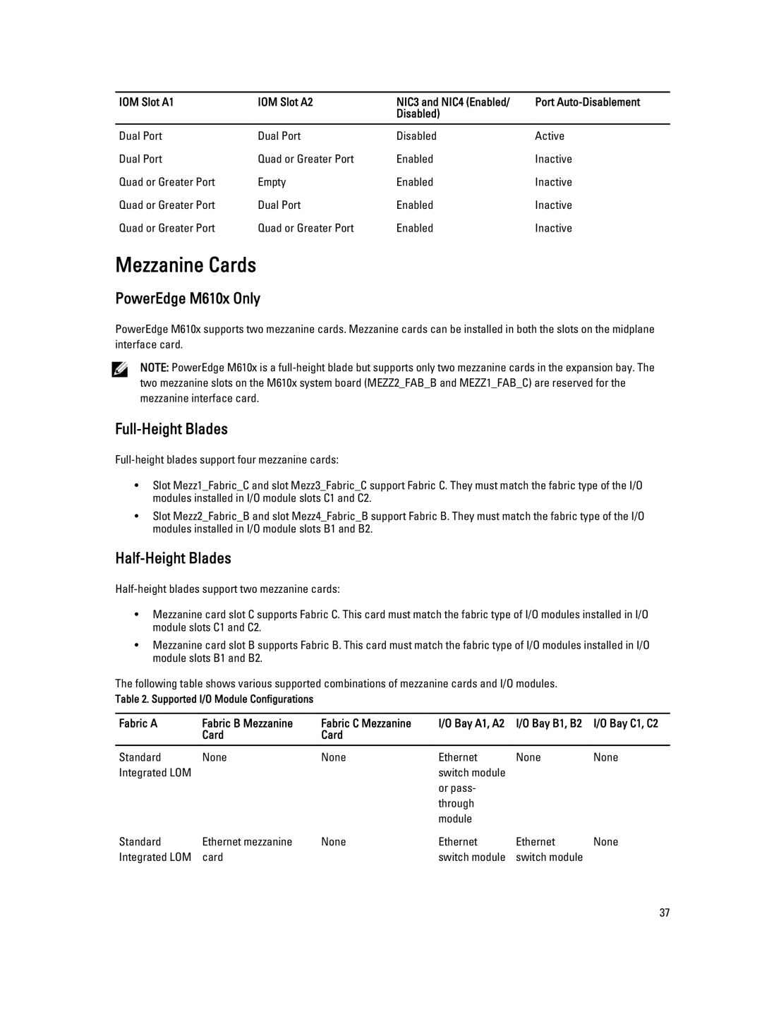 Dell M1000E owner manual Mezzanine Cards, PowerEdge M610x Only, Full-Height Blades, Half-Height Blades 