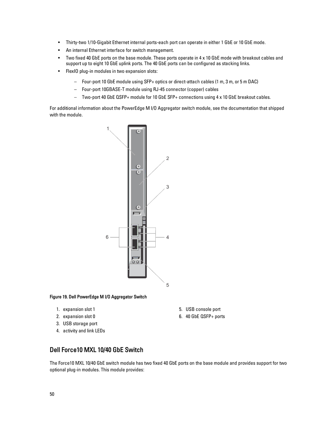 Dell M1000E owner manual Dell Force10 MXL 10/40 GbE Switch, Dell PowerEdge M I/O Aggregator Switch 