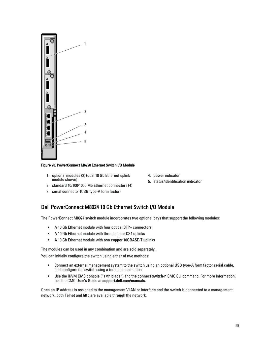 Dell M1000E Dell PowerConnect M8024 10 Gb Ethernet Switch I/O Module, PowerConnect M6220 Ethernet Switch I/O Module 