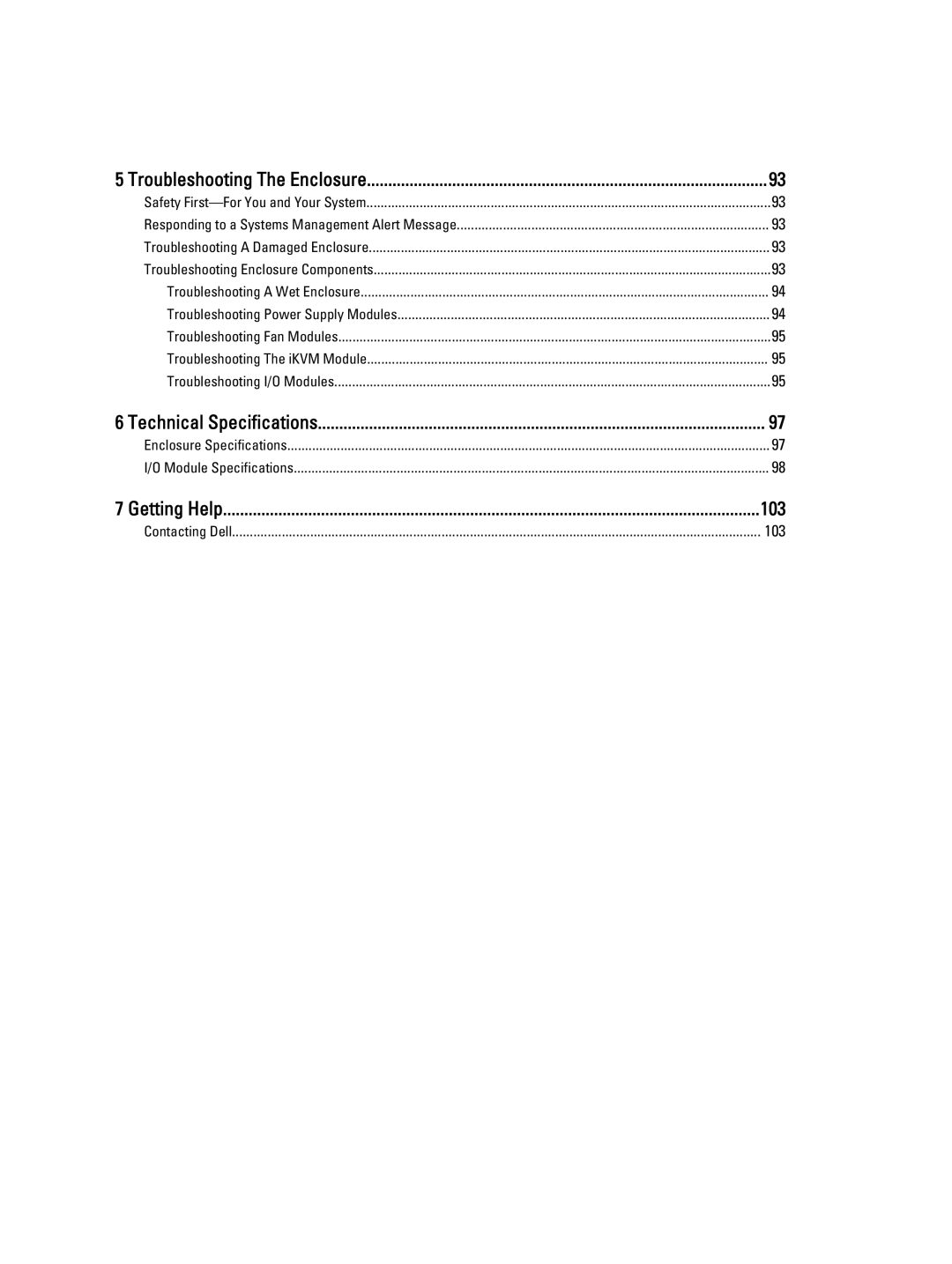 Dell M1000E owner manual Troubleshooting The Enclosure, Technical Specifications, Getting Help 