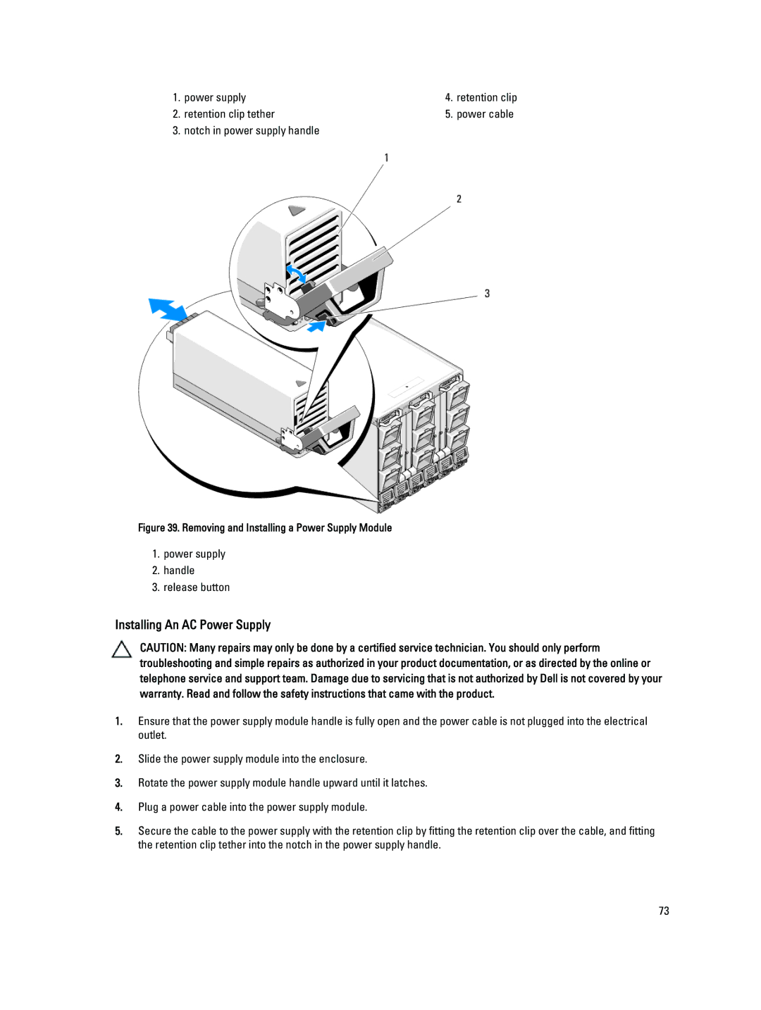 Dell M1000E owner manual Installing An AC Power Supply 