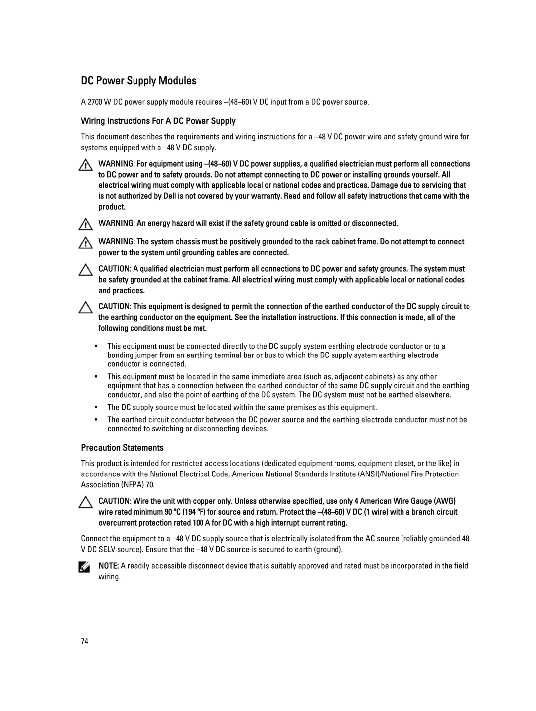 Dell M1000E owner manual DC Power Supply Modules, Wiring Instructions For a DC Power Supply 