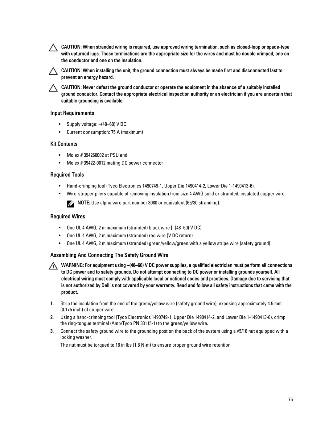 Dell M1000E owner manual Input Requirements 