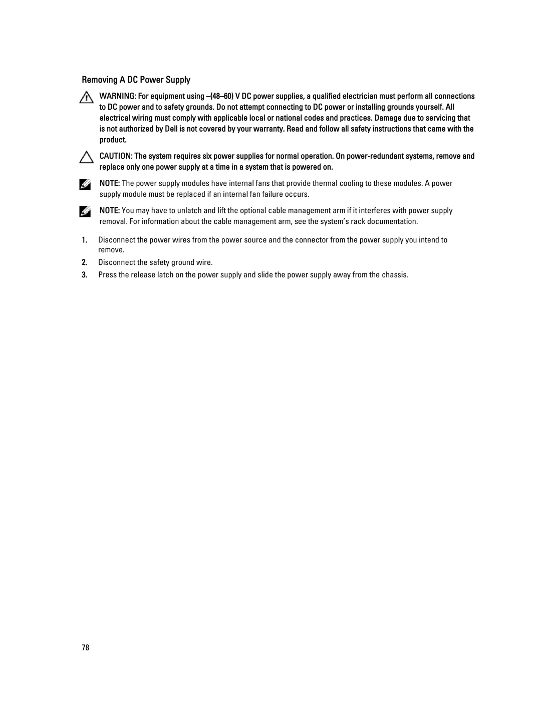 Dell M1000E owner manual Removing a DC Power Supply 