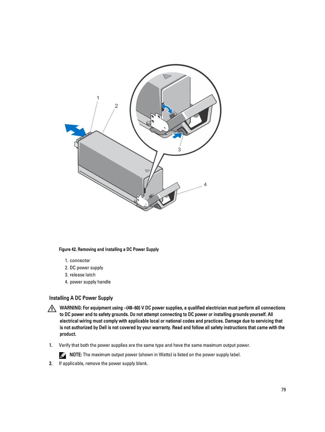 Dell M1000E owner manual Installing a DC Power Supply 