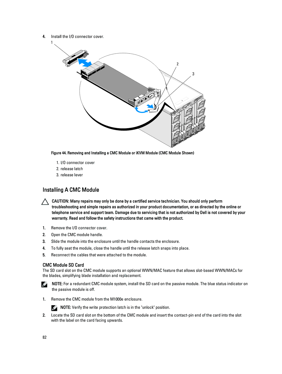 Dell M1000E owner manual Installing a CMC Module, CMC Module SD Card 