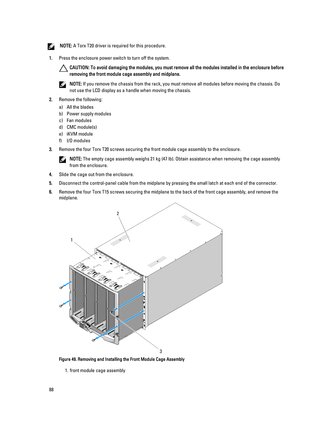 Dell M1000E owner manual Front module cage assembly 