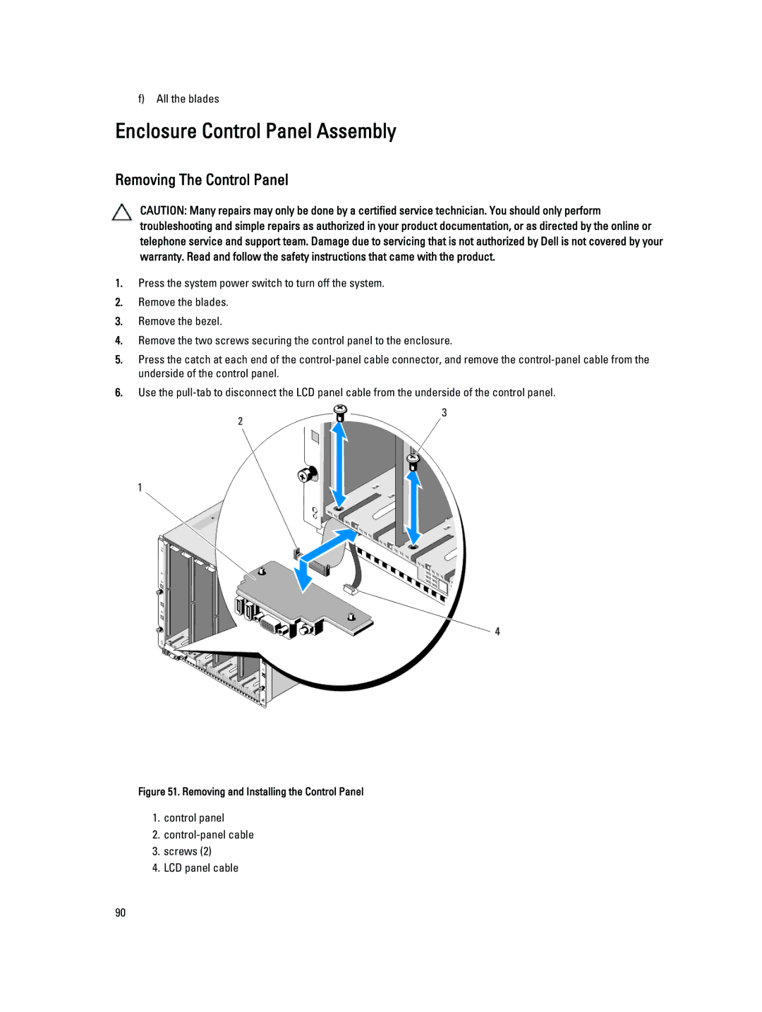 Dell M1000E owner manual Enclosure Control Panel Assembly, Removing The Control Panel 