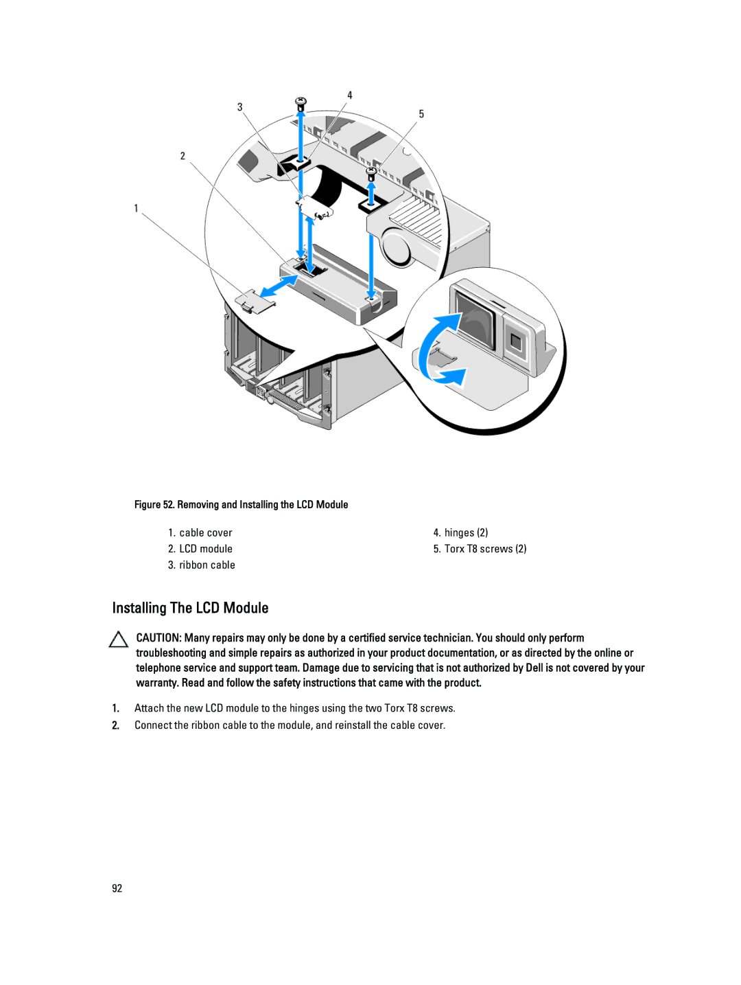 Dell M1000E owner manual Installing The LCD Module, Removing and Installing the LCD Module 