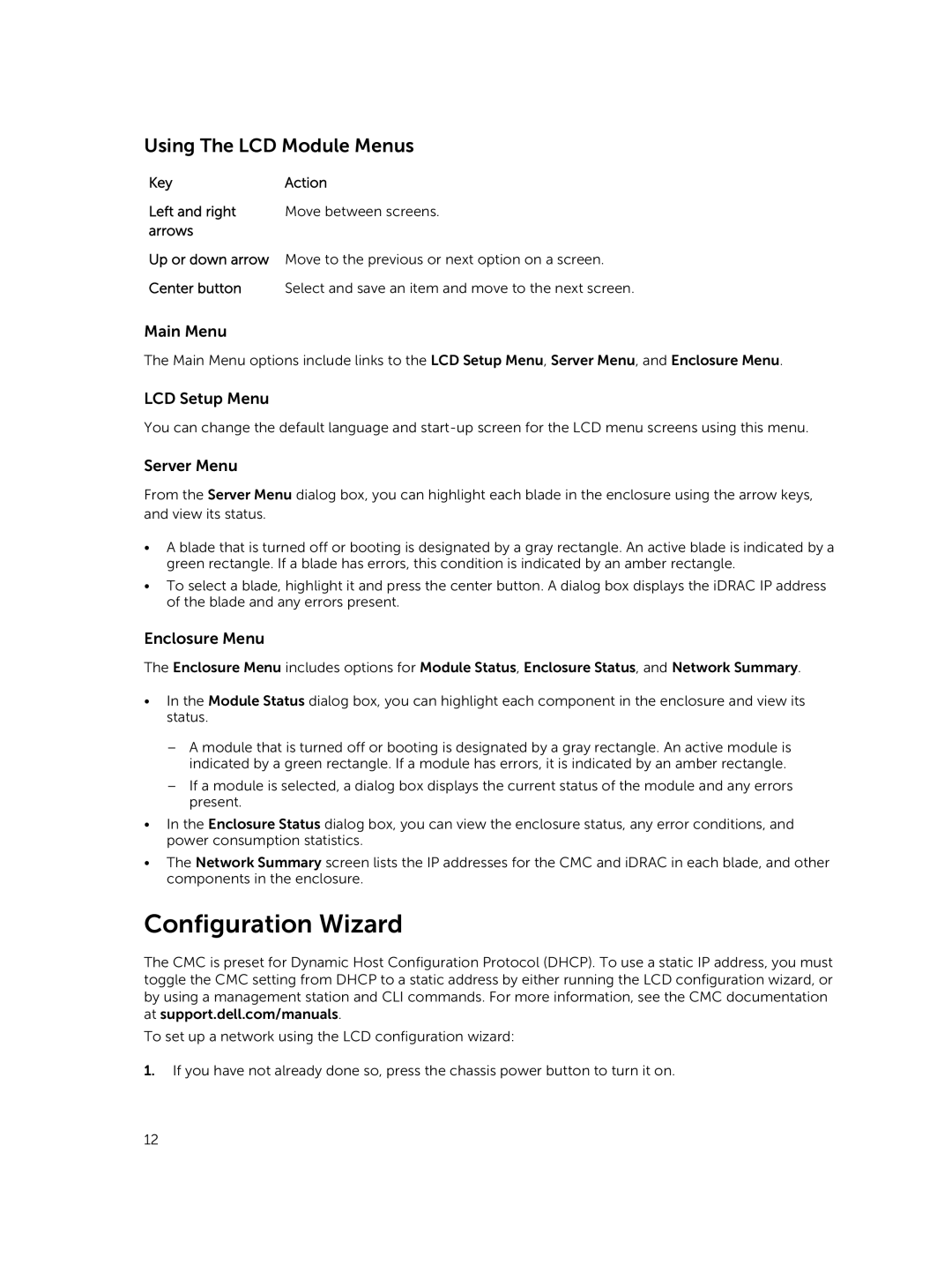 Dell M1000E owner manual Configuration Wizard, Using The LCD Module Menus 